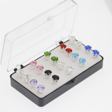 20 pcs 925 Sterling Silver Round Multicolor Cubic Zirconia Ear Studs Earrings 6mm 8mm (with Exquisite Box)