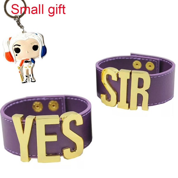 Harley Quinn A Pair of YES SIR BRACELET*2 Suicide Squad purple Cuff Wristband 