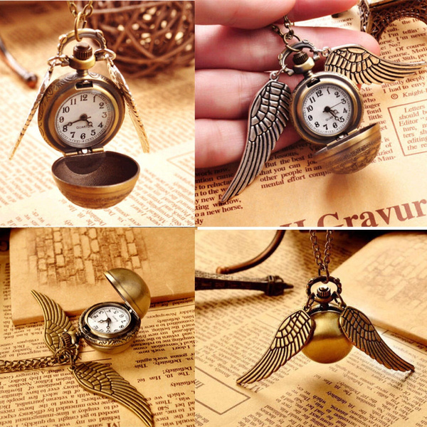 Harry Potter Golden Snitch Watch Necklace Quidditch Pocket Clock Pendant  Steampu