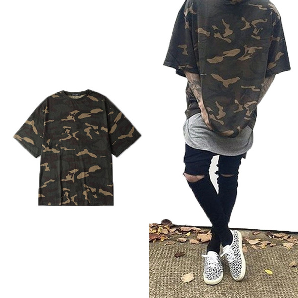 Camouflage Cotton T Shirt Justin Bieber Clothes Kanye West Military Camo  Swag T-shirts