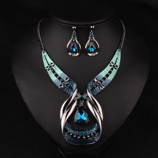 Moda blueJewelry Sets Purple Enamel Jewelry statement Necklace And Earring Set Crystal Jewelry Set