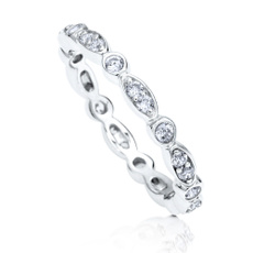 Women Wedding Jewelry 925 Sterling Silver 0.49 Carat Round White Topaz Anniversary Eternity Band Ring