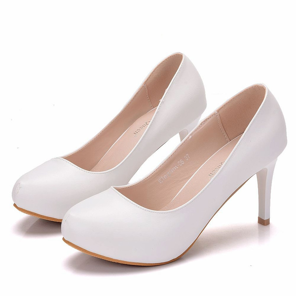 Amazon.com | Women's Ankle Strap Pumps Closed Toe Block High Heel Round Toe  Mary Jane Shoes Matte White 23cm Insole - US 6 | Pumps