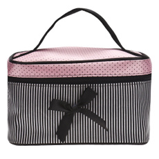 Cosmetic Bag Striped Bowknot Women Makeup bag Travel Portable Handbag Maleta De Maquiagem Make-up Tools Special Offer 