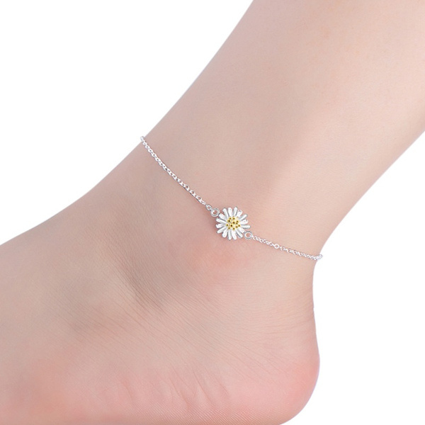 LADIES SILVER ANKLET SUNFLOWER