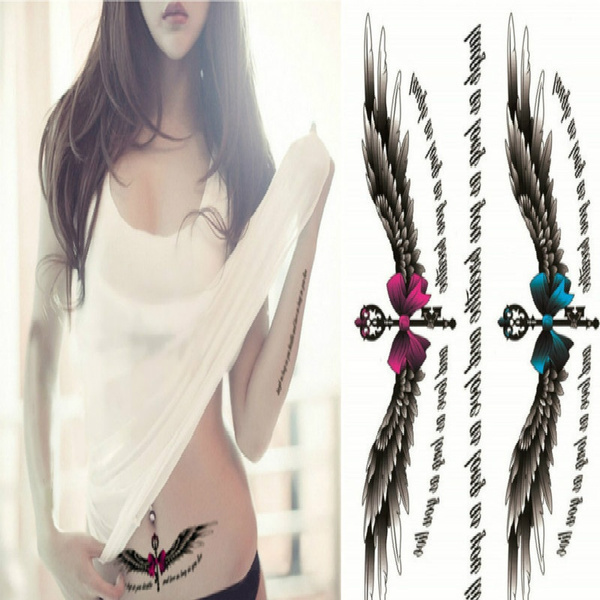 Sexy Angel Wings Bow Tattoo Stickers Thigh Belly Waterproof Medical Hypoallergenic