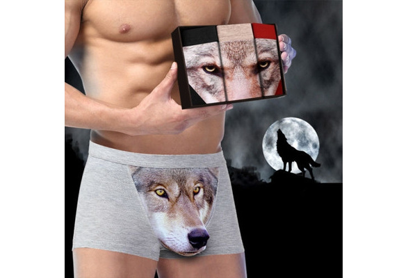 Mens Boxers Underwear 3D Wolf Print Trunks Sexy Shorts Modal Underpants