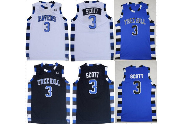 BuyMovieJerseys Lucas Scott #3 One Tree Hill Ravens Throwback Basketball Movie Jersey 3XL / Black