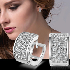 Fashion Women&acute;s Crystal 925 Sterling Silver Ear Stud Hoop Earrings Jewelry Gift