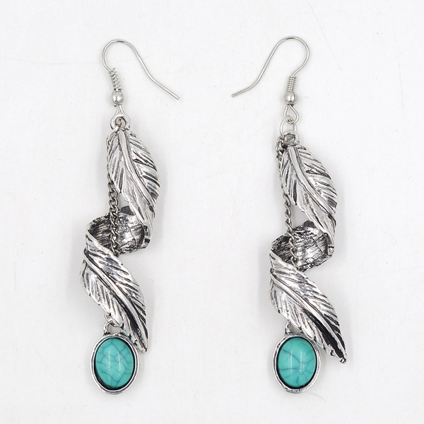 Bohemian retro dangle silver turquoise earrings Valentines