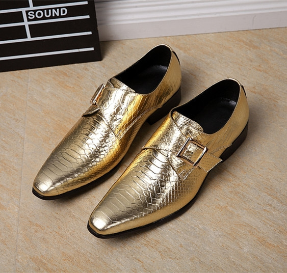 Genuine Leather Men Shoes Luxury Gold 