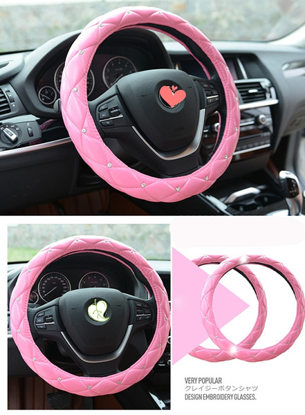 Pink leather steering on sale wheel cover