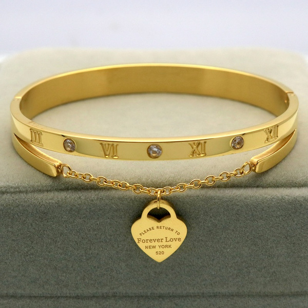 HANRU Gold Silver Rose Gold Plated Bracelets for Men Women Roman