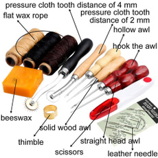 14Pcs Leather Craft DIY Hand Stitching Sewing Tool Set Thread Awl Waxed Thimble Kit 