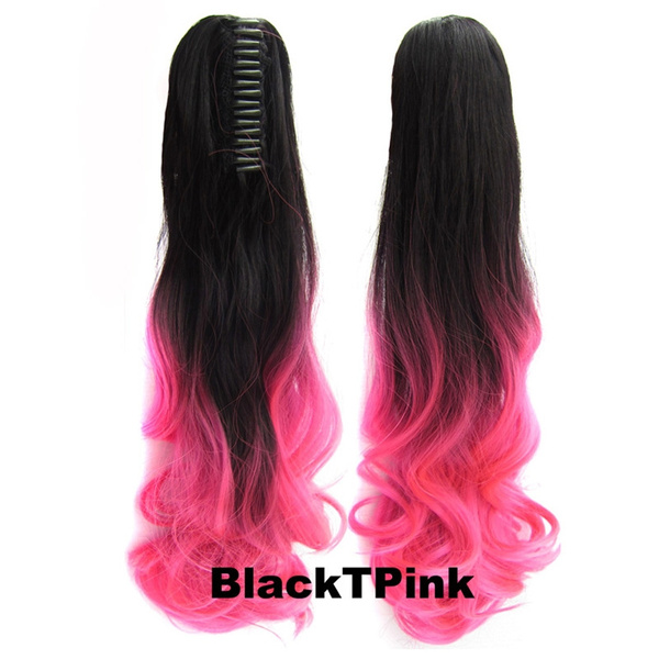 Pink Cheap Curly Ponytails with Clips