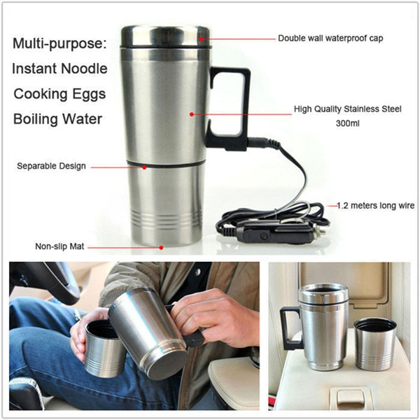 Car Electric Water Heater Mug Stainless /Steel Travel Heated Coffee Kettle  Cup