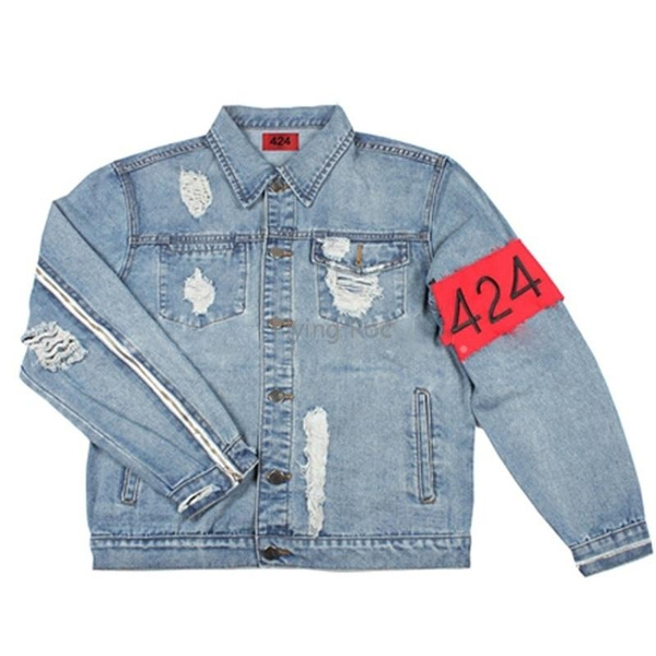 Integraal nietig oud Flying Roc 424 Pablo Armband Mens Demin Jacket Hip Hop Kanye West Tyga Hype  Male Outwear Coats Destoryed Trend Brand Clothing | Wish