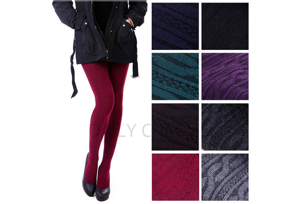 Women's Winter Cable Knit Sweater Footed Tights Warm Stretch Stockings  Pantyhose