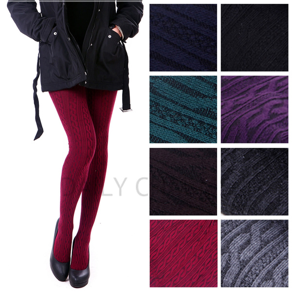 Women Fashion Cable Knit Sweater Tights Warm Stretch Stockings