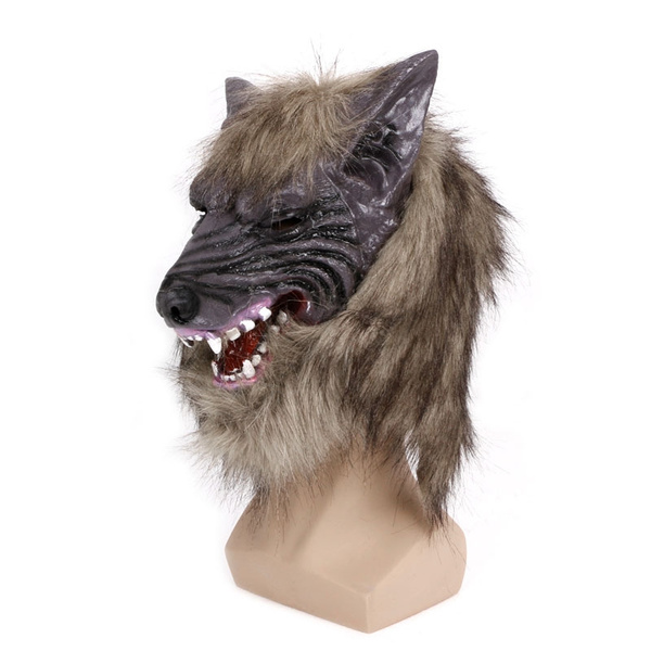 Creepy Latex Cosplay Halloween Wolf Head Mask Animal Party Costume ...