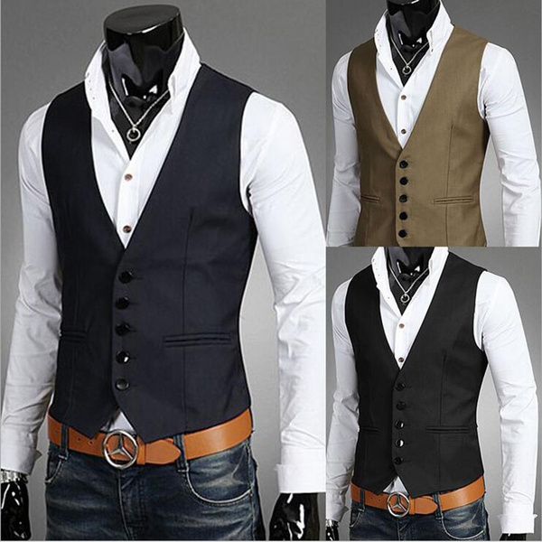 Dress Vests For Men Slim Fit Mens Suit Vest Male Waistcoat Gilet Homme ...