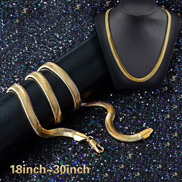Women 18k Gold Flat Snake Bone Chain 