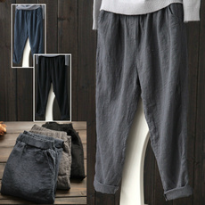 Women Linen Harem Pants Baggy Loose Trousers Casual Lady Waistband