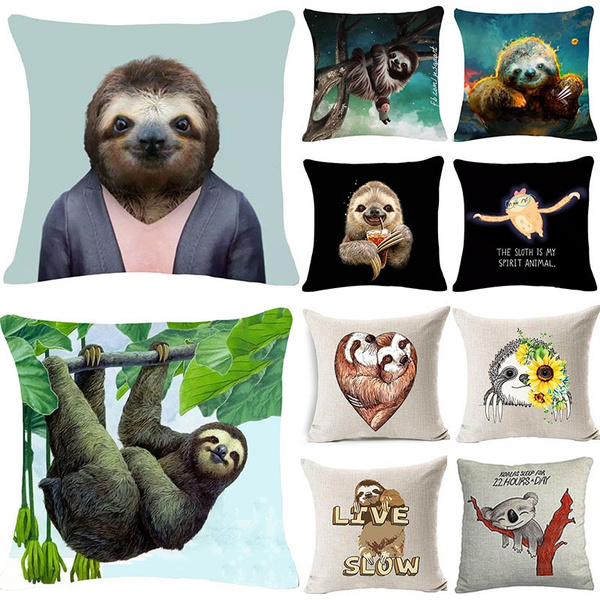 Home Decor Sloth Animal Pillow Case Cotton Linen Cover 18 Inches Wish - Sloth Home Decor