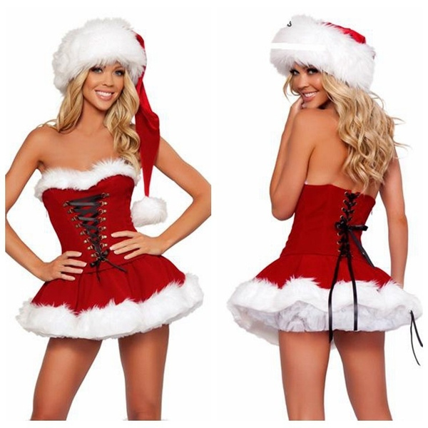 Miss Santa Claus Ladies Christmas Fancy Dress Xmas Holiday Costume Outfit Hat
