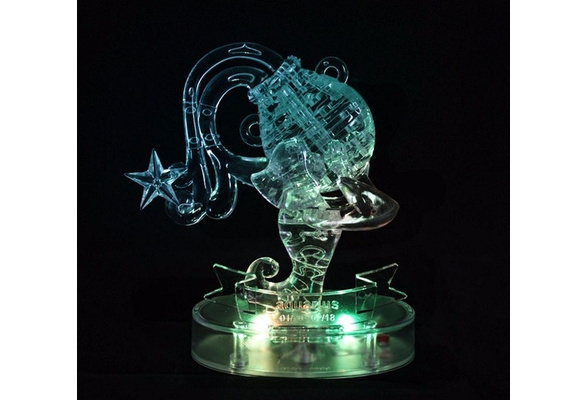Novel 3D Crystal Puzzle Colorful Flash Light Zodiac Aquarius Model DIY Toy 
