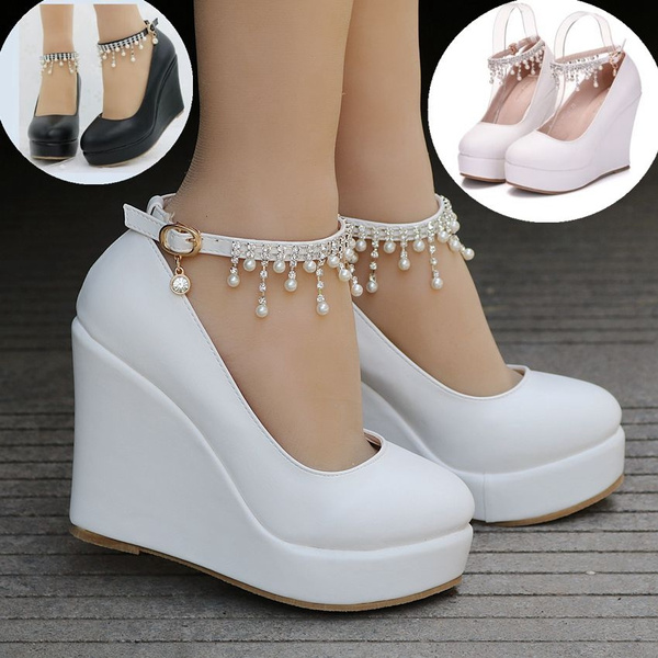 white wedges pumps high heels platform wedges shoes tassel wedges