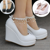 white wedge high heels