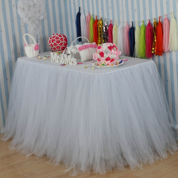 White tulle outlet tutu table skirt