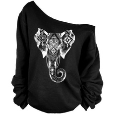 Autumn Hoodies Women New Long Sleeve 3D Elephant Print Pullovers Slash Neck Loose Sweatshirt Mujer Sudaderas
