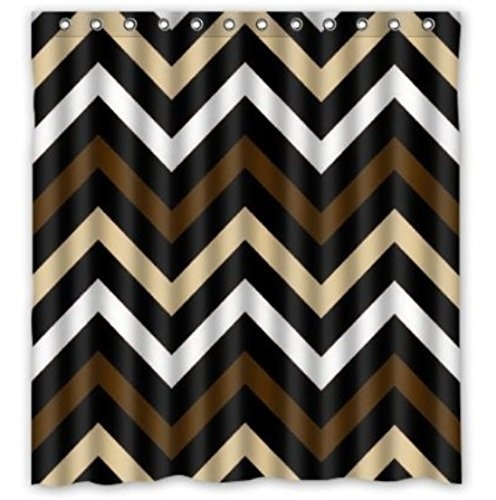 Custom Funny Brown Black And White Chevron Waterproof Bathroom Shower Curtain Polyester Fabric Size 66 X 72 Wish Custom Funny Brown Black And White, Black And White Chevron Shower Curtain