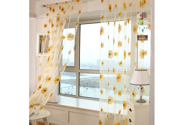 Sunflower Pattern Tulle Curtain Voile Balcony Floral Window Blind Screening~ 