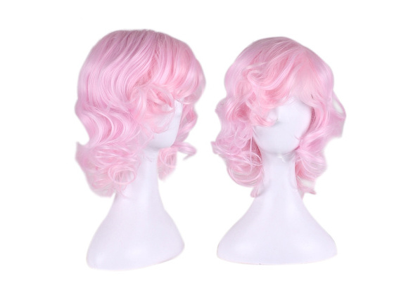 Women Dark Pink Long Curly Hair Side Swept Long Bangs Cosplay Anime Wig   nevermindyrhead