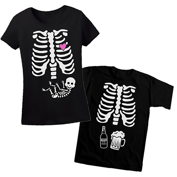 Skeleton pregnancy twins baby boy pregnant mom Halloween shirt - Kingteeshop