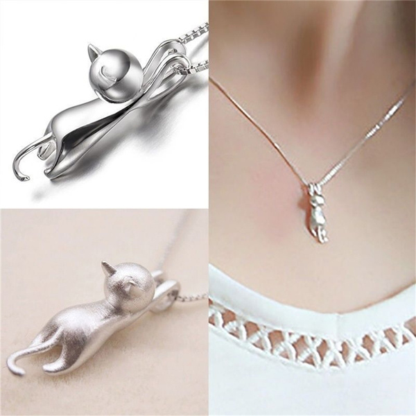 JT_ New Fashion Women Silver Plated Cat Chain Pendant Necklace Jewelry  Charm 