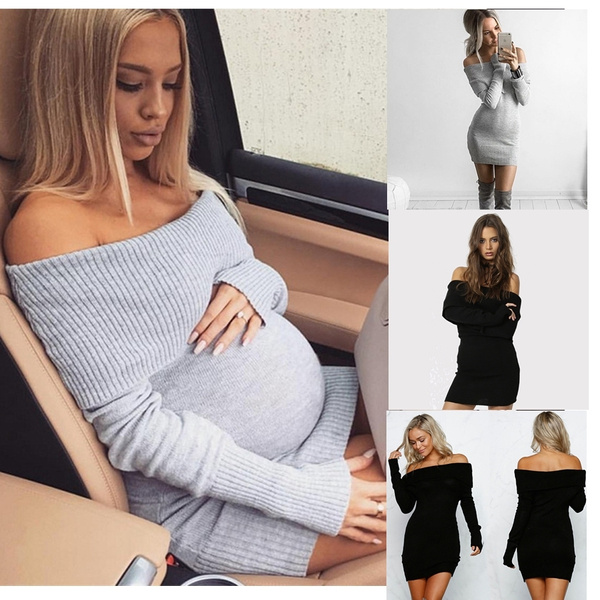 off the shoulder maternity sweater dress