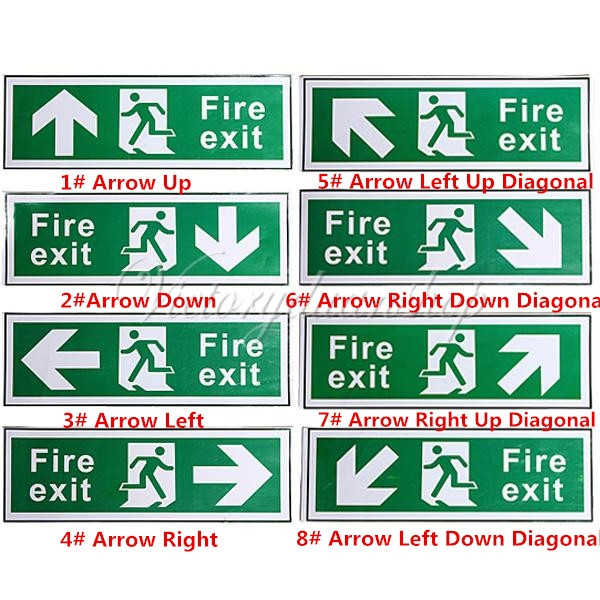 Emergency Fire Exit Sign Sticker after Fluro Arrow Down 400x200mm XXL