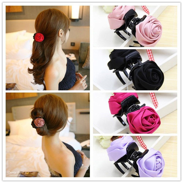 Hot Women Elegant Chiffon Barrette Hair Claw Gift Bow Jaw Clip Rose Flower Hot Women Elegant Chiffon Barrette Hair Claw Gift Bow Jaw Clip Rose Flower