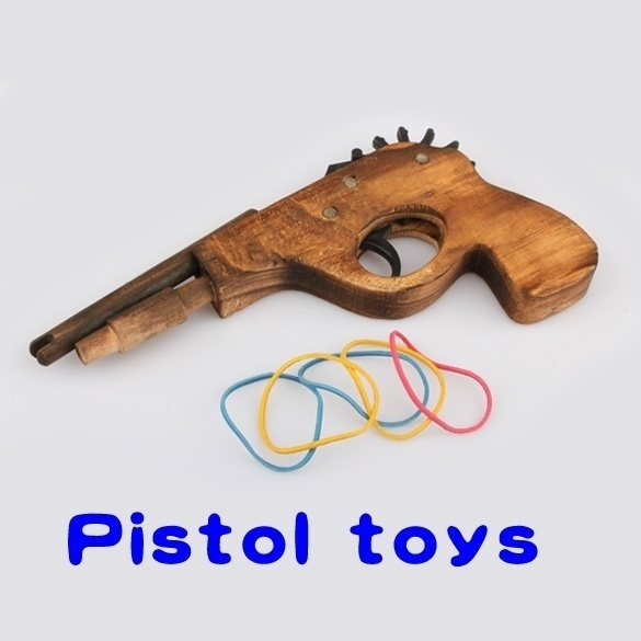 Wood Rubber Band Gun With Orange Safety Tip Wooden Toy