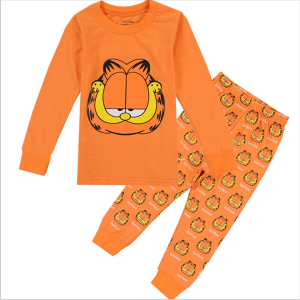 Unisex Kids Garfield Long Sleeves Top Pants Outfits Pajamas Set