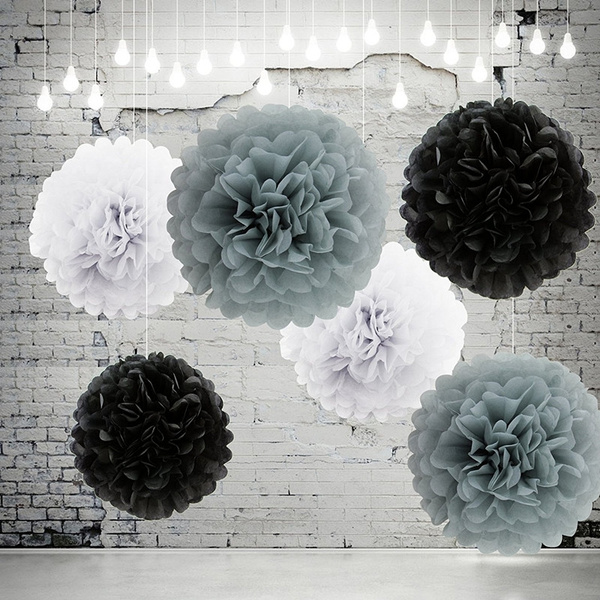 10' Black Tissue Pom Poms