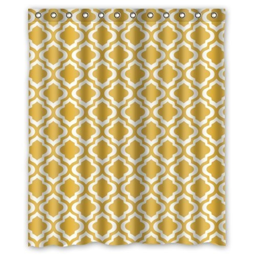 Eco Friendly Mustard Yellow Quatrefoil Pattern Shower Curtain Waterproof Bathroom Liner With Hook 60 X 72 Wish Eco Friendly Mustard Yellow Quatrefoil, Mustard Shower Curtain