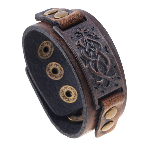 Steampunk Jewelry Brown Retro Adjustable Leather Mens Bracelet Cuff ...