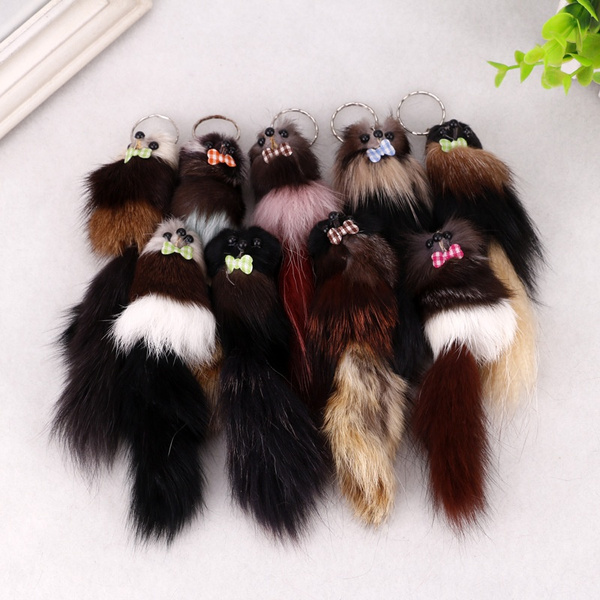Real Fox Fur Pompom Keychain-furry Key Chain-bag Charm-fur 