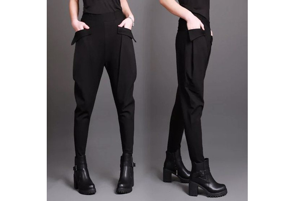 Fashion Women Black Stretch Pants Harem Pants Plus size Loose