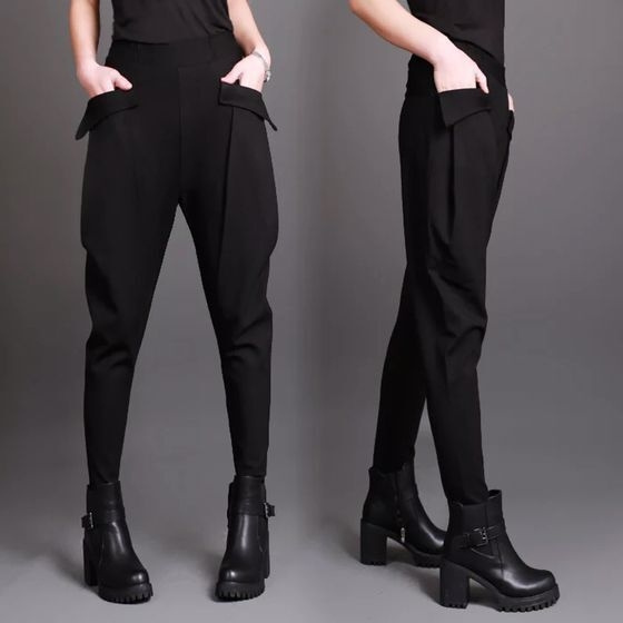 Fashion Women Black Stretch Pants Harem Pants Plus size Loose Trousers  Skinny Leg